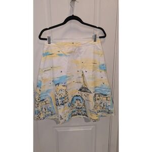 Valerie Stevens Skirt Women 8P A Line Romantic City‎ Yellow White Lined Zipper
